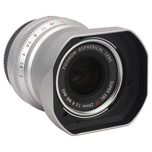 Metal Bayonet Lens Hood for Fujifilm XF 35mm F2 R WR FUJINON XF 23mm F2 R WR,XC 35mm F2,with Cap, Fuji 35mm F2 Lens Hood, Fuji 23mm F2 Lens Hood, 35mm F2 Hood, 23mm/F2 Hood, Replaces LH-XF35-2 Hood Silver