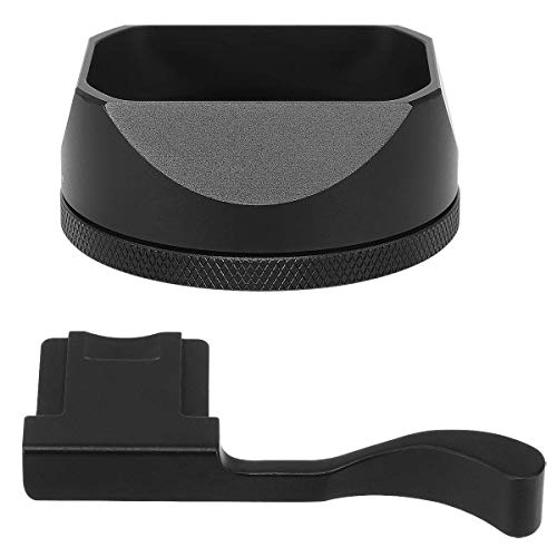 Haoge LH-X54B and THB-X2B Square Metal Lens Hood and Metal Hot Shoe Thumb Grip for Fujifilm Fuji X100V Camera Black
