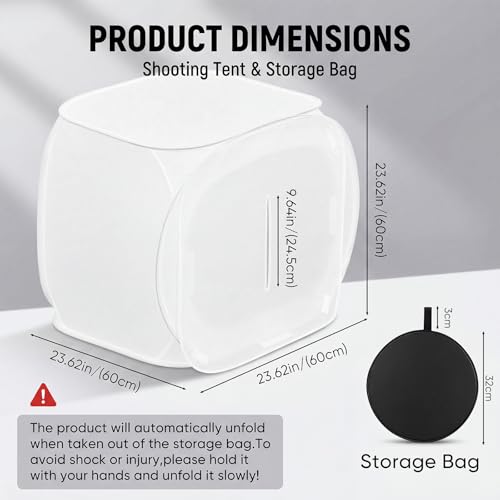Sabary 24x24 Portable Photo Studio Shooting Tent, Foldable Light Cube Diffusion Soft Box Tent with 4 Colors Backdrops and 2 Pairs Cotton Gloves for Product Photography