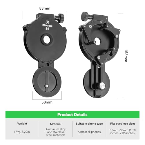 FANAUE Telescope Phone Adapter, Spotting Scope Smartphone Phone Mount for Binoculars Monocular Microscope, Magnetic Cell Phone Digiscoping Holder for Camera Photography