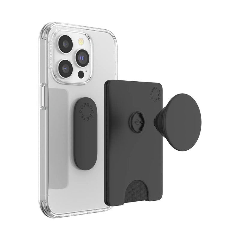 PopSockets Phone Wallet with Expanding Phone Grip, Phone Card Holder, Solid PopWallet - Black Adhesive