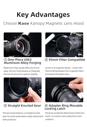 Kase Kanopy Magnetic Metal Lens Hood for Revolution/Revolution Plus 95mm Filters (Hood + 77mm Adapter) Hood + 77mm Adapter