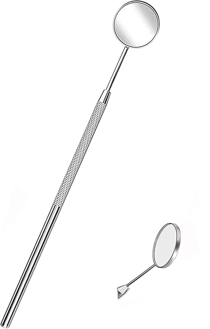 KINZIO Dental Mouth Mirror Mouth Tooth Mirror Inspection Mirror Curve Angle Dentist Oral Care Mouth Control Extension Tool Also Suitable for Eyelash Extensions (Silver) Silver