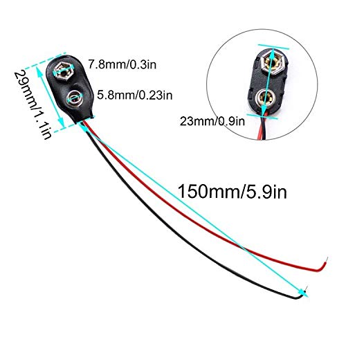 WJUAN Pack of 10 Battery Clip Connection Buckle with 15 cm Connection Cable for 9 V Blocks I-Shape Plastic and Leather Battery Holder Clip Snap (Black) Parts
