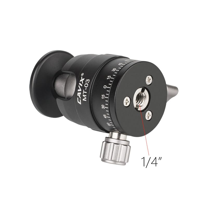 CAVIX Mini Ball Head with 1/4" Screw 3/8" Thread Mount 360 Degree Panoramic Metal Tripod Head Max Load 11lb/5kg HB03A