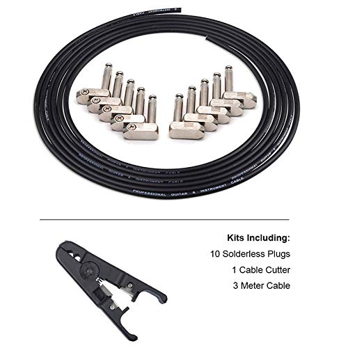 GET Music DIY Pedalboard Kit, Solderless Guitar Patch Cable Cord for Pedal Board with 10 Plugs, 10 Feet Cable Angle Plugs Solderless Kits