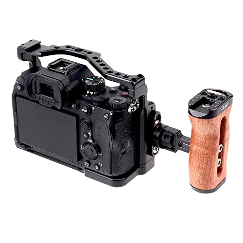 FocusFoto Wooden Side Handle Grip Left/Right Handgrip with 1/4"-20 & 3/8"-16 & Cold Shoe Mount Universal for DSLR Mirrorless Camera Cage Rig Video LED Light (Quick Releae Version) Quick Releae Version
