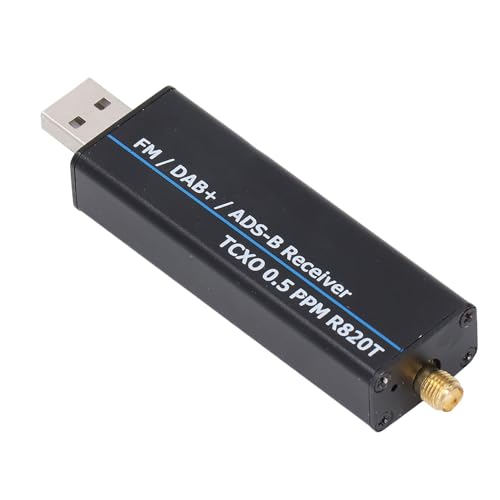 RTL SDR Receiver, 100KHz to 1766MHz RTL2832U R820T2 0.5PPM TCXO Software Defined Radio Receiver with AM, NFM, FM, DSB, USB, LSB, CW Modes, 8-Bit ADC, 50DB Dynamic Range
