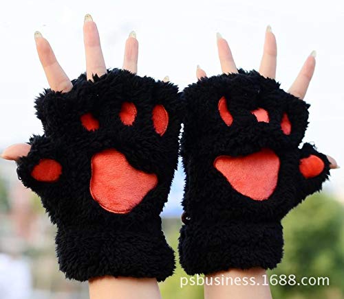 USB 2.0 Powered Stripes Heating Pattern Knitting Wool Cute Heated Paw Gloves Fingerless Hands Warmer Black