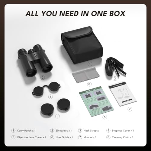 12x42 HD Binoculars for Adults & Kids High Powered Compact Binoculars with Low Light Night Vision for Bird Watching, Hunting, Cruise Travel, Camping, Hiking and Outdoor Sports, Gifts for Men