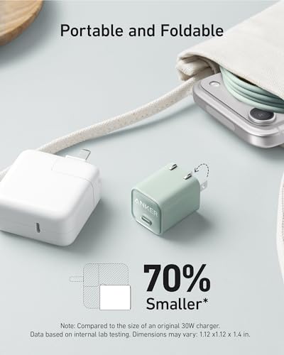 Anker Go Kit, Nano USB-C Cable, 240W Flexible Braided Cord, Nano Charger, 30W USB-C GaN Charger, Fast Charging for iPhone 17 Series, MacBook Pro, and More (Green, 6 ft)