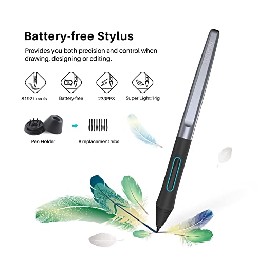 HUION Inspiroy H1060P Graphics Drawing Tablet with 8192 Pressure Sensitivity Battery-Free Stylus and 12 Customized Hot Keys, 10 x 6.25 inches Digital Art Tablet and Large Size Glove