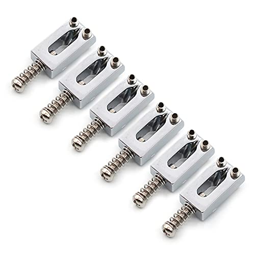 SAPHUE Guitar Bridge Saddle with Spring Screws Wrench Tremolo for Fender Strat Stratocaster Tele Telecaster Electric Guitar Replacement Parts Accessories 6Pcs Bridge Saddles（Chrome） Chrome