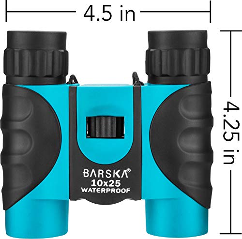 Barska 10x25 Waterproof Binoculars – Compact Blue Binoculars for Bird Watching, Hiking & Sightseeing – BK-7 Roof Prism, Fully Coated Optics, Fogproof, Rubber Armored