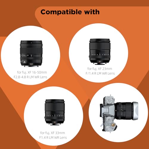 Haoge Silver Metal Square Lens Hood for Fujifilm XF33mm F1.4 R LM WR Lens, Fuji XF23mmF1.4 R LM WR,Fujinon XF 16-50mm F2.8-4.8 R LM WR Lens, Bayonet Hood Shade,with Metal Cap Kit,