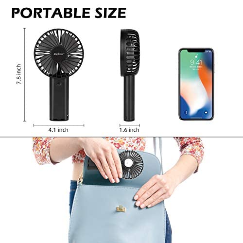 Portable Handheld Fan, 4000mAh Rechargeable Battery/ USB Operated Mini Cooling Fan for Home Office Outdoors Travel 4000mA Battery Black