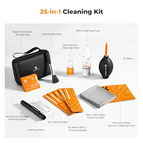 K&F CONCEPT 25 in 1 Camera Pro Cleaning Kit, APS-C Lens and Sensor Cleaner 16mm