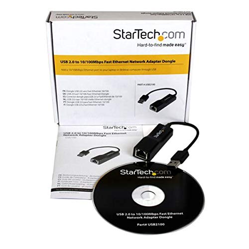 StarTech.com USB 2.0 to 10/100 Mbps Ethernet Network Adapter Dongle - USB Network Adapter - USB 2.0 Fast Ethernet Adapter - USB NIC (USB2100), Black Standard