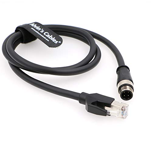 Alvin's Cables M12 4 Position D Coded to RJ45 Shielded Ethernet Cable Flexible Network Cord SFTP 24AWG Black PUR Jacket P67 Waterproof 3.2ft/1M Straight 4 Pin 3.3ft/1M