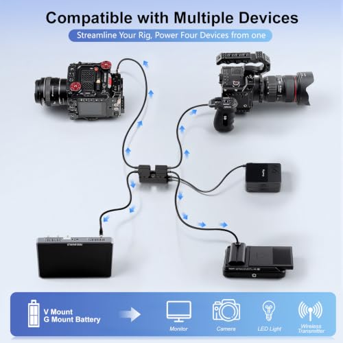 Alvin's Cables Dtap Splitter with Screw Power Cable for V-Mount|Gold-Mount Battery, Dtap Male to 4 Port D Tap Female Splitter Hub for ARRI RED Teradek SmallHD SmallRig 40cm/15.7in 40cm/15.7in Cable with Screw
