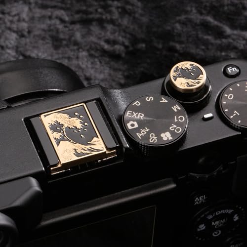 Wave Art Metal Hot Shoe Cover Shutter Button for Fuji X100VI Camera Copper Alloy-Set