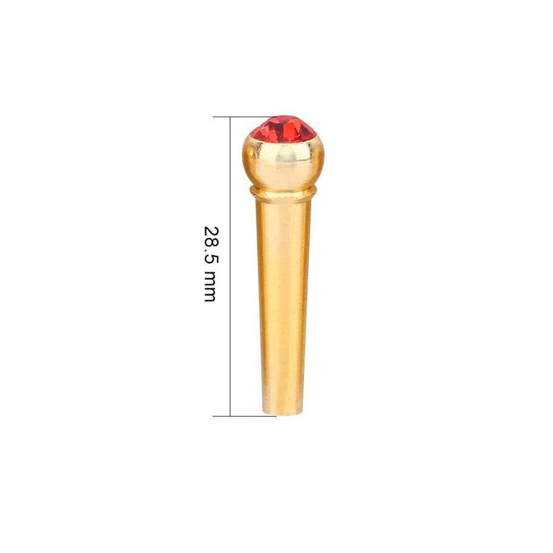 6Pcs Bridge Pin Copper Material Folk Acoustic Guitar Bridge Pin Peg Nail with Colorful Crystal Glass Dot Red