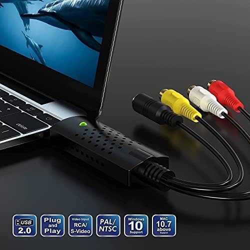 Video Capture Card, USB Video Capture Device,RCA to USB Audio Video Converter,VHS Mini DV VCR Hi8 DVD to Digital Converter for PC TV Tape Player Camcorder,Support PAL/NTSC,MAC Windows Vista Compatible Black-rca