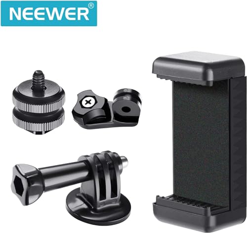 NEEWER Phone Holder/Hot Shoe Mount Adapter Kit Action Camera Mount Compatible with GoPro Hero 12 11 10 9 8 7 6 5 DJI OSMO Action 4 3 2 iPhone 15 Pro Max 14 13 Pro Samsung S23 for DSLRs Ring Light