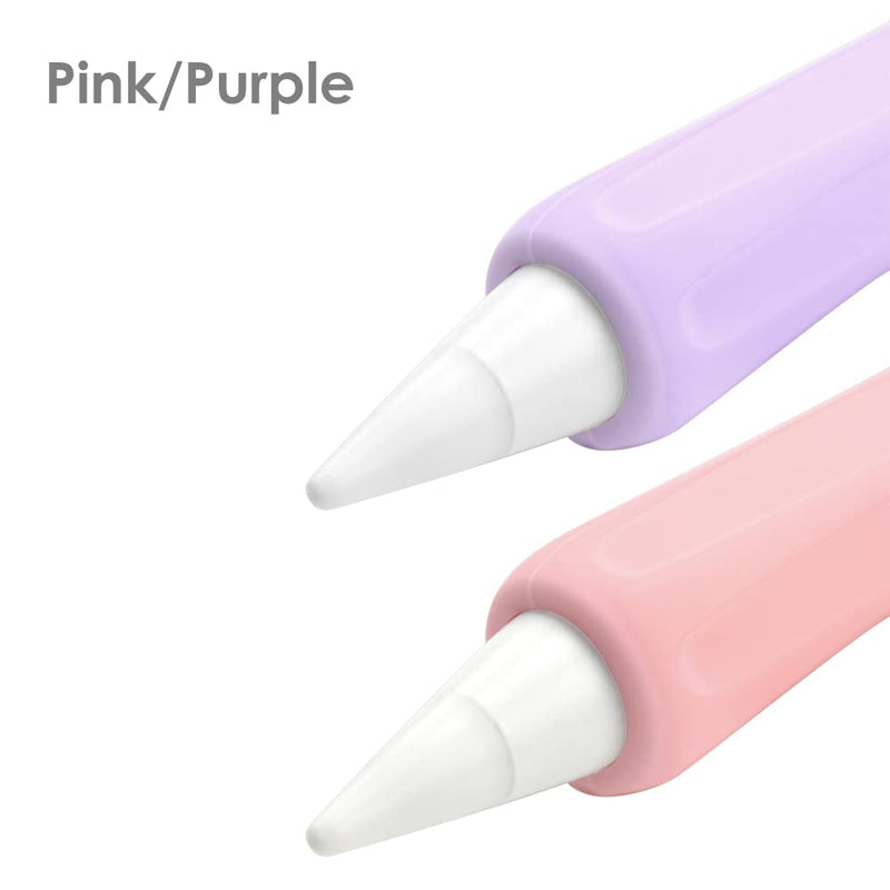 ProElife 2-Pack Ergonomics Grip Holder Anti-Rolling Protective Sleeve Cover for Apple Pencil 2nd & 1st Gen 2022-2018 iPad Pro 12.9'' 11''/Air 10.9'' Stylus Accessory Kits (Pink/Purple) Pink/Purple