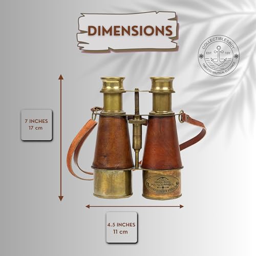 Nautical Design Antique Victorian Marine Brass Leather Binocular Sailor Instrument London 1915 Orange for Home & Office Outdoor Camping