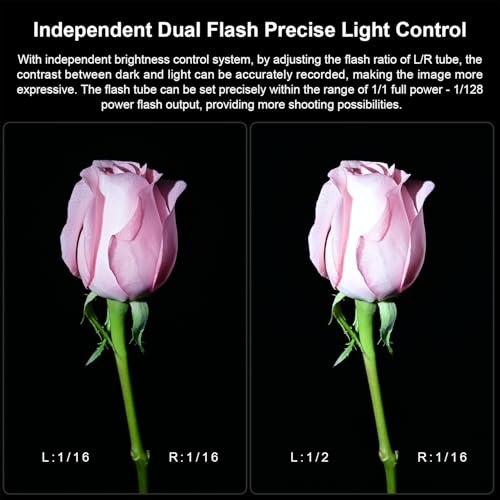 Fomito Triple Head Macro Flash - Universal Hot Shoe, 8-Level Brightness, 9-Stop LED Focus Assist, USB-C Rechargeable (2000mAh) - 17.52inch KM202-L2