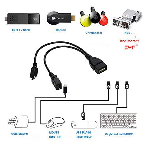 ZYF Micro USB to USB Port Adapter (OTG Cable + Power Cable) for Firestick, Streaming TV Sticks, Media Devices, Android Phone Tablet - 2 Pack