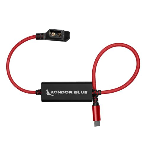 KONDOR BLUE | 16 Inch D-Tap to USB-C PD Power Delivery Cable, 2-Way |100W Fast Charge, 5V 9V 12V PD, Smart D-Tap Reverse Polarity Protection for Mirrorless Cameras and Camera Rigs | Red