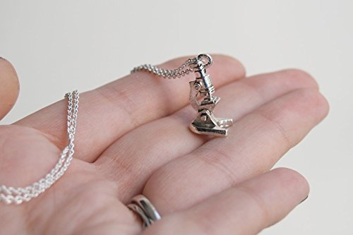 [AUSTRALIA] - Enchanted Leaves - Tiny Silver Microscope Necklace - Cute Laboratory Science Gift | Microscope Charm Necklace 