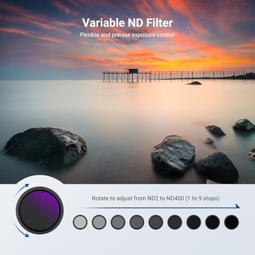 NEEWER 58mm Variable ND + CPL + UV Filter Kit (3 Pack), Multicoated Neutral Density (ND2-400) Circular Polarizer Camera Lens Polarizing Filter Photography Accessories Set with Carry Case & Lens Caps