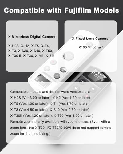 for Fujifilm Camera Remote Control, Hanpusen Rechargeable Wireless Shutter Release with OLED Screen for Fujifilm X100 VI/X-M5/X-T30 II/X-E5/X-T5/X half/X-H2S/X-T30/X-T4/X-T3/X-S20/X-S10/X-T50/X-H2
