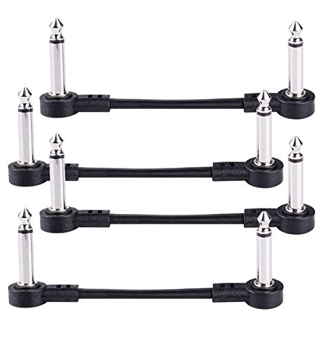 6 Inch Guitar Patch Cables 6 Pack, 1/4" TS Right Angle Effect Pedal Flat Cables, Black 6 Inch Black-6 in-6 Pack