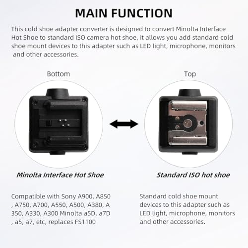 Hot Shoe Adapter for Sony Minolta Interface to Universal Standard Hot Shoe
