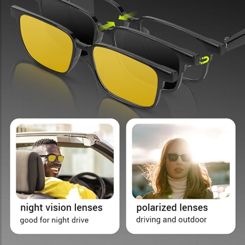 Yoidesu BT 5.3 Smart Glasses Wireless Open Ear Speaker Dual Microphones Voice Control IP5 Smart Sunglasses for Men Women with Polarized Night Vision Lens