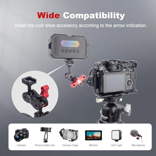 20mm Ball Head Cold Shoe Adapter, CNC Aluminum Camera Mount for DSLR Cameras, Phone Clamps, LED Lights, Microphones - Replacement for Mechrig Magic Arm Accessory(Cold Shoe Mount Ball Head 62009)