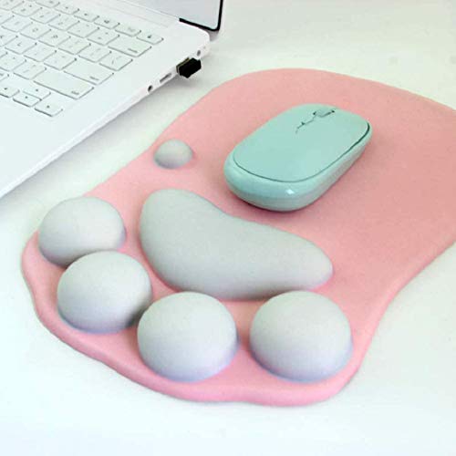WESAPPINC Cat Paw Mouse Pad with Wrist Support Cushion Soft Silicone Wrist Rests Ergonomic Cute Mousepad Design for Office Computer Mac Gaming Desk Decor (10.7x7.8x0.9'') (Pink) Pink