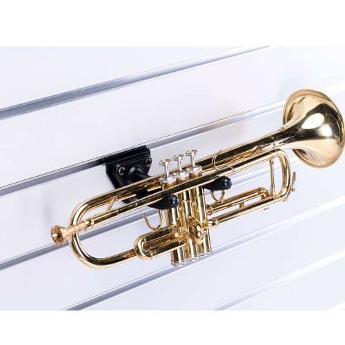 Wall Mounted Trumpet Holder - Black Metal - Hanging Display or Storage - for Yamaha and Bach - Complete with Instrument Cleaning Brush