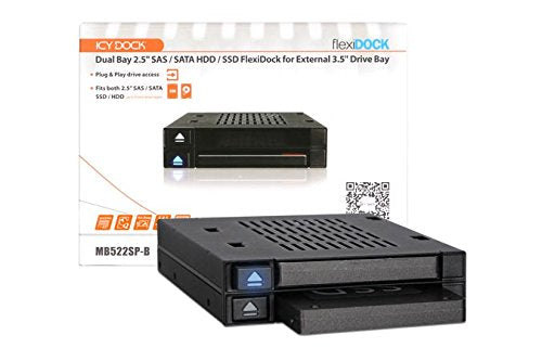 ICY DOCK Dual 2 Bay 2.5” SSD & HDD Dock Tool-Less Hot-Swap SATA / SAS Mobile Rack Enclosure for 3.5” Bay - flexiDOCK MB522SP-B
