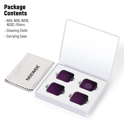 NEEWER 4 Pack ND Filter Kit, Multicoated Neutral Density Lens Filter Set (ND4/8/16/32) with Aluminum Frame & Optical Glass Compatible with GoPro Hero 13/12 / 11/10 / 9 Metal Frame 4 Packs ND