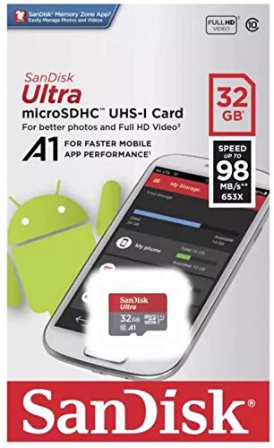 32GB SanDisk Micro SDHC Class 10 UHS-1 32G Memory Card for Yi 1080p, Yi Dome, Yi Home Camera 2, White Black Security Surveillance Cameras with Everything But Stromboli (TM) Card Reader