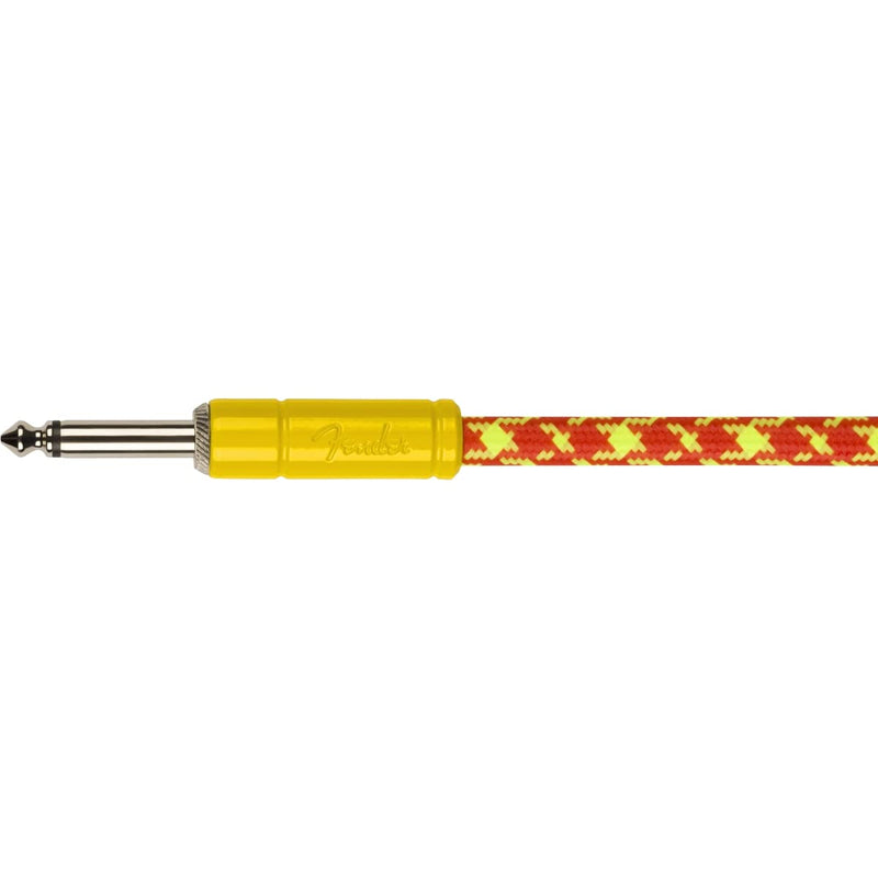 Fender MonoNeon Instrument Cable, Guitar Cable, Stocking Stuffers, Guitar Accessories, Straight/Angle, Orange/Yellow Tweed, 18.6ft