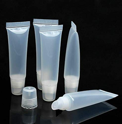 10Pcs 8ml Mini Refillable Empty Tubes Lip Gloss Balm Clear Cosmetic Containers Soft Tubes with 3pcs Free 5ml Plastic Syringes
