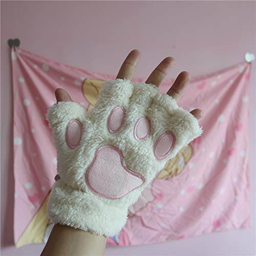 USB 2.0 Powered Stripes Heating Pattern Knitting Wool Cute Heated Paw Gloves Fingerless Hands Warmer White