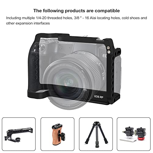 EOS RP Camera Cage, EOS RP Cage with Wooden Camera Top Handle with 3 Cold Shoes to Mount DSLR Camera