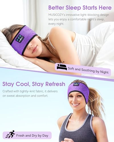 MUSICOZY Sleep Headphones Wireless, Bluetooth Headband Sports Sleeping Headphones Sleep Mask Earbuds Breathable Music Headband with Bluetooth 5.4, Perfect for Workout Running